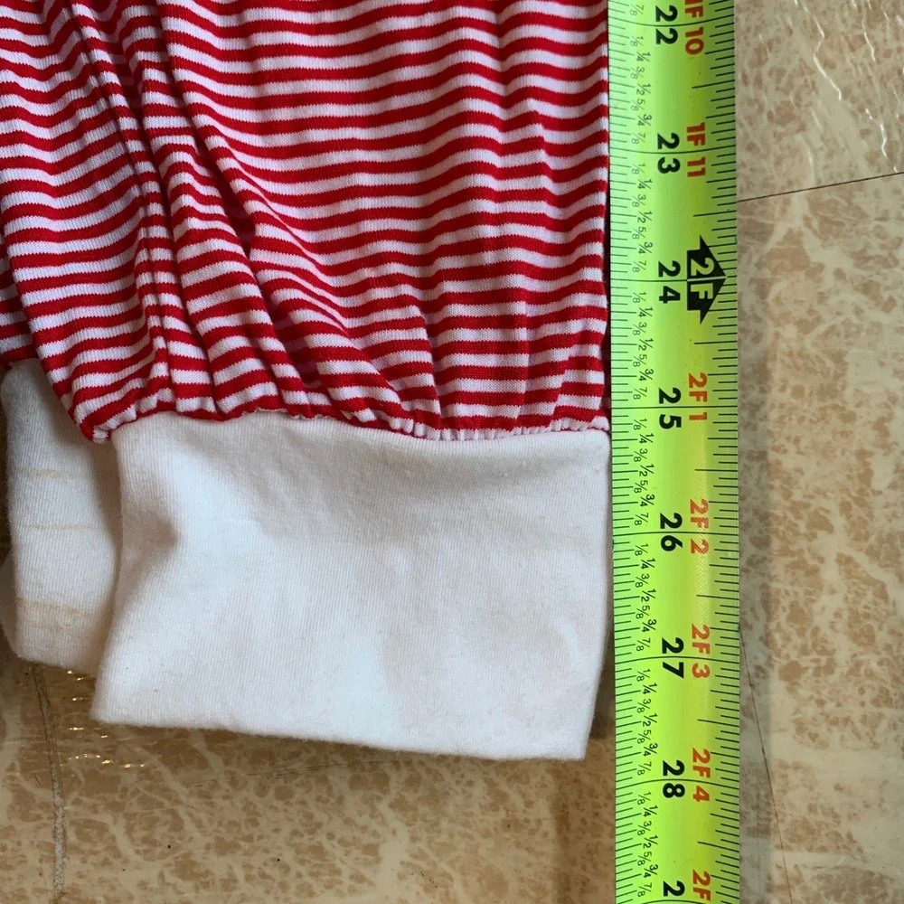 Pajama Set Small Red White Striped V-Neck Long Sleeve Loungewear Holiday Cozy